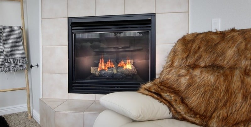 A gas log fire warms the lounge room